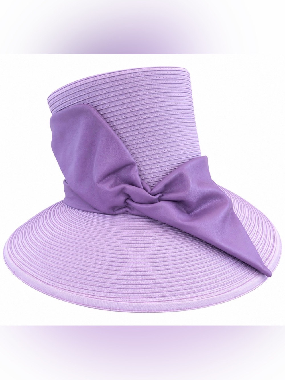 Vintage Carlos New York Statement Hat Lavender Straw Purple Leather Wide Brim
